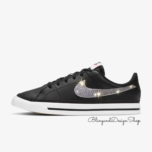Girls Bling Nike Court Legacy Shoes Sneakers Customized With Swarovski Crystals - Picture 1 of 6